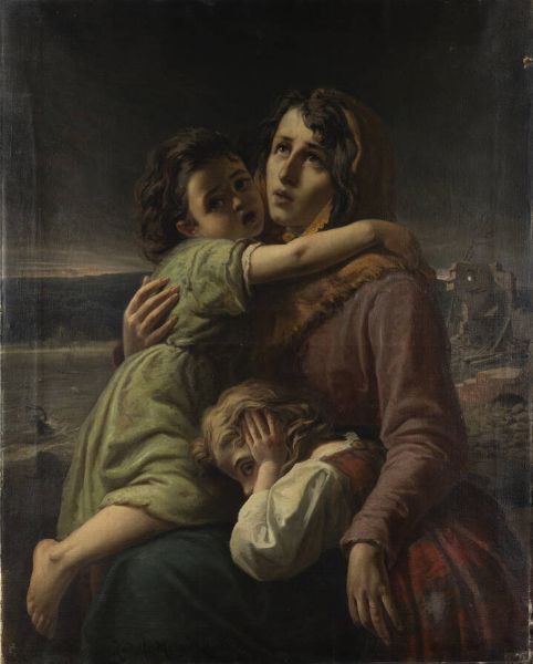 PITTORE ANONIMO DEL XIX SECOLO : Madre con bambini  - Asta Dipinti e Sculture - Associazione Nazionale - Case d'Asta italiane