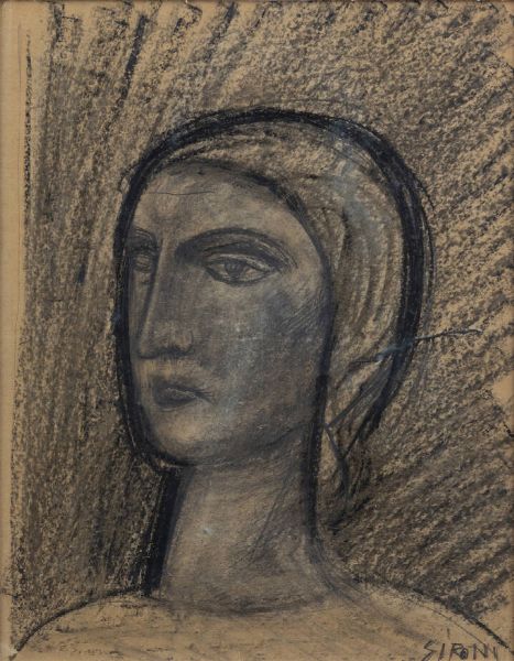 MARIO SIRONI Sassari 1885 - 1961 Milano : Testa anni '40  - Asta Dipinti e Sculture - Associazione Nazionale - Case d'Asta italiane