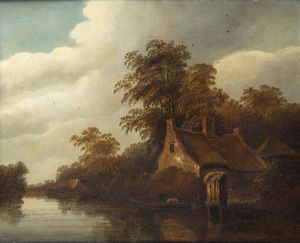 WOUTER KNIYFF Wesel 1607-1693 Bergen - Casolare rustico in riva al fiume 1650 circa