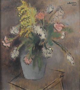 GIGI CHESSA Torino 1898 - 1935 - Vaso con rose  garofani  tuberose 1931