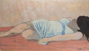 FRANCESCO MENZIO Tempio Pausania (SS) 1899 - 1979 Torino - Nuda sdraiata in sottoveste 1962