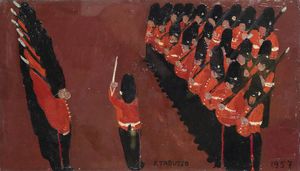 FRANCESCO TABUSSO Sesto San Giovanni (MI) 1930 - 2012 Torino - Guardia della regina  Cambio della guardia o Il cambio della guardia a Londra  1957
