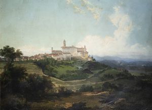 GIUSEPPE CAMINO Torino 1818 - 1890 Caluso (TO) - Paesaggio con Abbazia