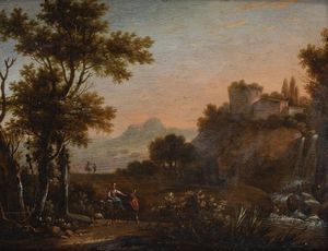 HOET GERARD Zaltbommel 1648-L'Aia 1733 - Paesaggio con figure
