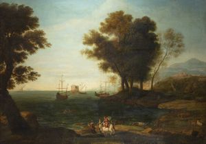 PITTORE ANONIMO - Paesaggio con figure XVII secolo
