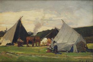 LORENZO DELLEANI Pollone (BI) 1840 - 1908 Torino - Accampamento di zingari 17.6.85