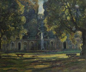 ANDREA TAVERNIER Torino 1858 - 1932 Grottaferrata (RM) - Parco con fontana