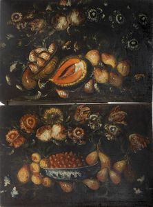 PITTORE ANONIMO - Coppia di nature morte XVIII secolo