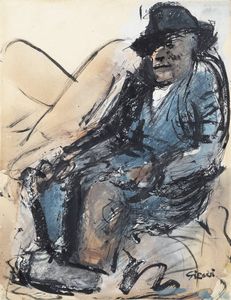 MARIO SIRONI Sassari 1885 - 1961 Milano - Uomo seduto 1954 circa