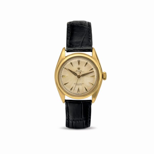 ROLEX : Raro Ovettone ref 6084 in oro giallo 18k quadrante gren� con indici al radio applicati e lancette a foglia carica automatica in ottime condizioni  - Asta Orologi da Polso - Associazione Nazionale - Case d'Asta italiane