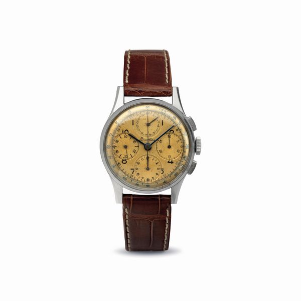 Breitling : Datora in acciaio cronografo tre contatori con indicazione della data ad ore 12, quadrante fan�, fondo a scatto e tasti quadri  - Asta Orologi da Polso - Associazione Nazionale - Case d'Asta italiane