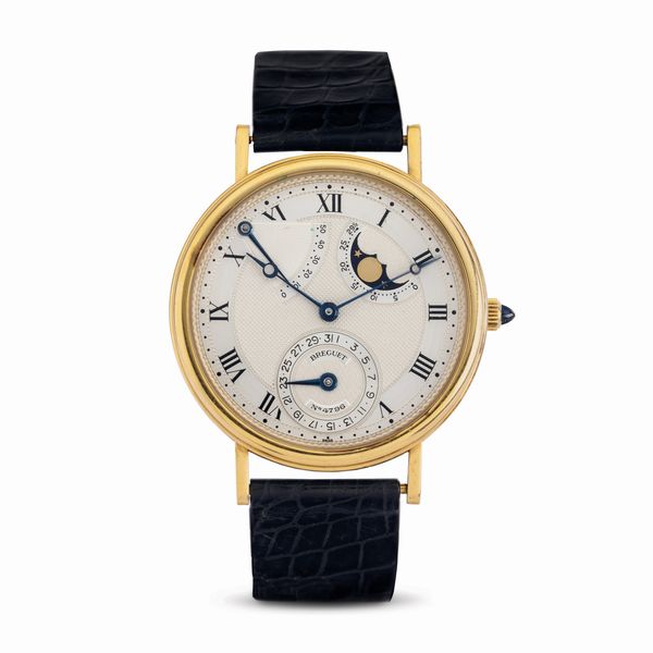 Breguet : Classico ed elegante Moonphase Power Reserve ref 3130 in oro giallo 18k, quadrante guilloch� con calendario completo e riserva di carica  - Asta Orologi da Polso - Associazione Nazionale - Case d'Asta italiane