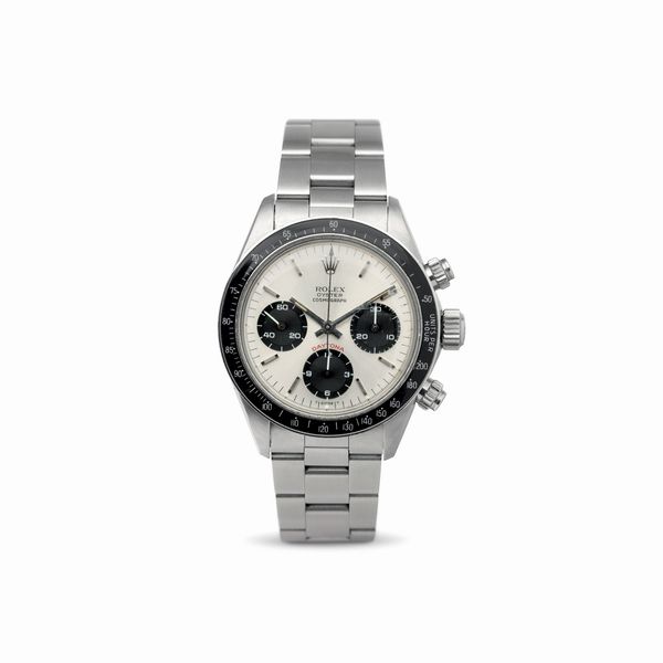 ROLEX : Raro Cosmograph Daytona ref 6263 in acciaio tasti a vite, carica manuale, ghiera tachimetrica in bachelite, quadrante argent�, contatori neri e bracciale Oyster  - Asta Orologi da Polso - Associazione Nazionale - Case d'Asta italiane