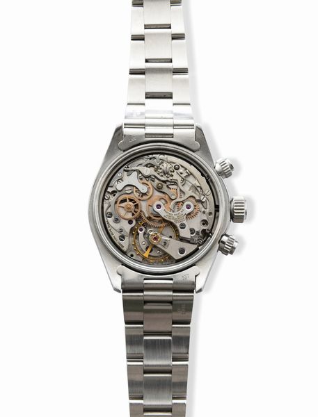 ROLEX : Raro Cosmograph Daytona ref 6263 in acciaio tasti a vite, carica manuale, ghiera tachimetrica in bachelite, quadrante argent�, contatori neri e bracciale Oyster  - Asta Orologi da Polso - Associazione Nazionale - Case d'Asta italiane