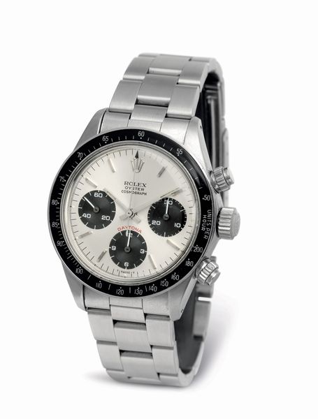 ROLEX : Raro Cosmograph Daytona ref 6263 in acciaio tasti a vite, carica manuale, ghiera tachimetrica in bachelite, quadrante argent�, contatori neri e bracciale Oyster  - Asta Orologi da Polso - Associazione Nazionale - Case d'Asta italiane