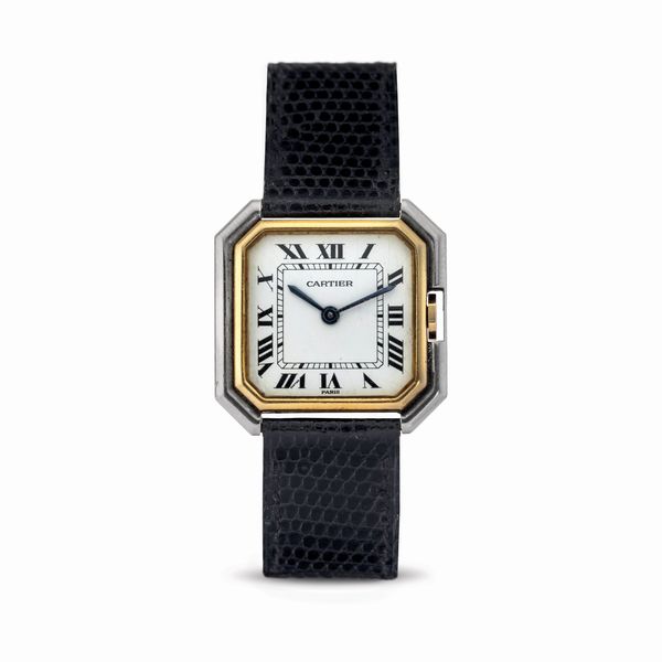 CARTIER : Elegante Ceinture Lady in oro bianco e giallo 18k a carica manuale quadrante bianco con numeri Romani minuteria Chemin de Fer.  - Asta Orologi da Polso - Associazione Nazionale - Case d'Asta italiane