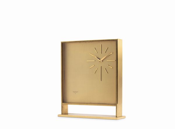 Jaeger-LeCoultre : Orologio da tavolo meccanico di forma squadrata 8 giorni di carica in ottone dorato con vetro in plexyglass anni '60  - Asta Orologi da Polso - Associazione Nazionale - Case d'Asta italiane