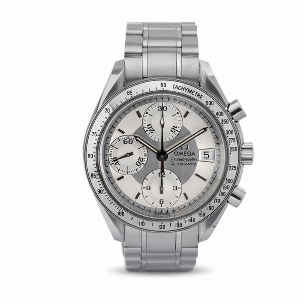 OMEGA : Sportivo Speedmaster in acciaio inossidabile con anse elicoidali, ghiera tachimetrica e tasti a pompa, quadrante argent� bitonale  - Asta Orologi da Polso - Associazione Nazionale - Case d'Asta italiane