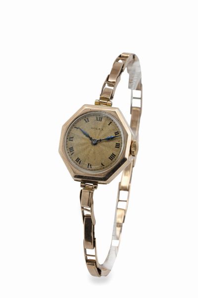 ROLEX : Raro orologio Marconi in oro rosa 9k della prima parte del XX secolo quadrante argent� flinqu� con numeri Romani, lancette in acciaio azzurrate  - Asta Orologi da Polso - Associazione Nazionale - Case d'Asta italiane