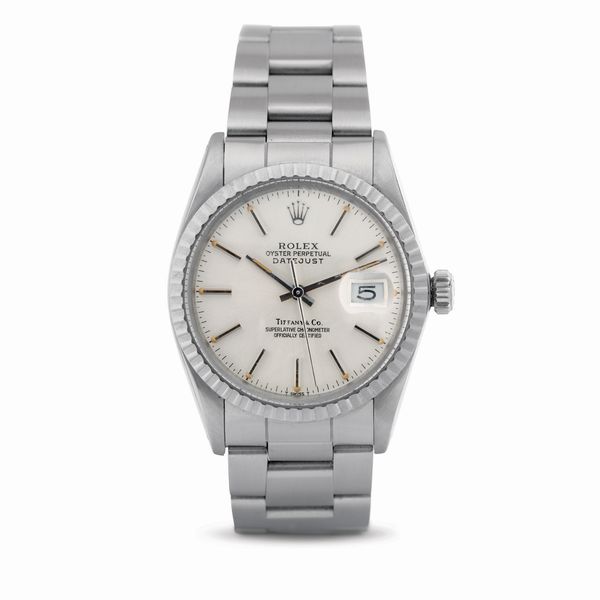 ROLEX : Eccezionale Datejust ref 16030 double signed Tiffany & Co in acciaio con ghiera godronata, bracciale Jubilee, quadrante Argent� con indici a bastone, movimento automatico con datario  - Asta Orologi da Polso - Associazione Nazionale - Case d'Asta italiane