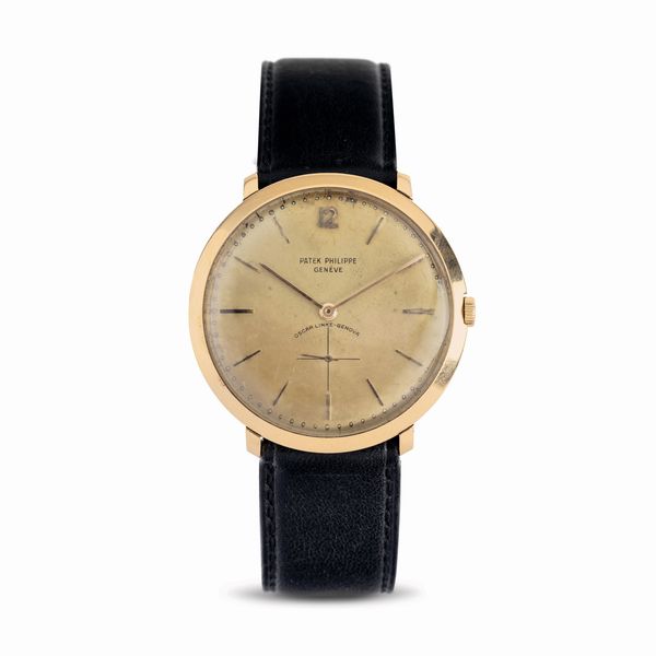 PATEK PHILIPPE : Elegante Calatrava double signed Oscar Linke in oro rosa 18k extrapiatto, movimento carica manuale, quadrante argent� con indici applicati e secondi in basso  - Asta Orologi da Polso - Associazione Nazionale - Case d'Asta italiane