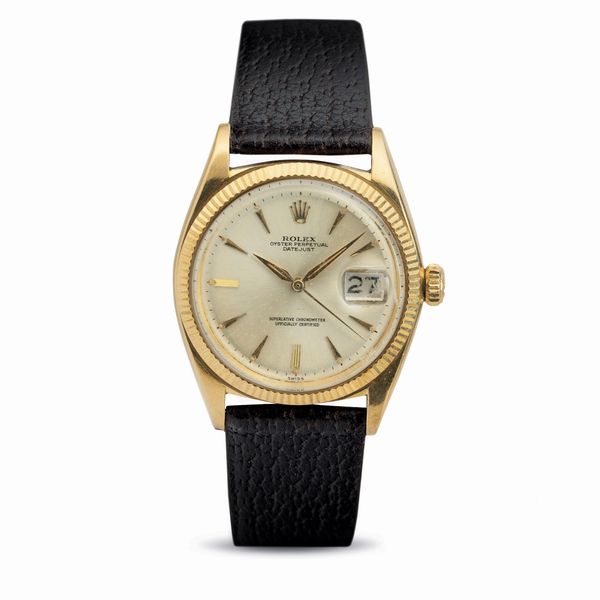 ROLEX : Classico Datejust 1601 in oro giallo 18k, quadrante Argent�, lancette ed indici a foglia con scatola, garanzia e certificato di cronometria  - Asta Orologi da Polso - Associazione Nazionale - Case d'Asta italiane
