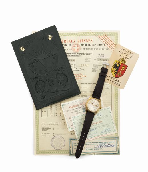 ROLEX : Classico Datejust 1601 in oro giallo 18k, quadrante Argent�, lancette ed indici a foglia con scatola, garanzia e certificato di cronometria  - Asta Orologi da Polso - Associazione Nazionale - Case d'Asta italiane