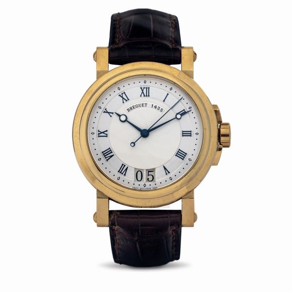 Breguet : Raffinato Breguet Marine Gran Data in oro giallo 18 k, quadrante guilloch� e datario ad ore 6 accompagnato da scatola originale  - Asta Orologi da Polso - Associazione Nazionale - Case d'Asta italiane