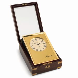 PATEK PHILIPPE - Naviquartz, Ref. 1200E Cronometro da marina in legno e ottone dorato con custodia originale in legno laccato, quadrante champagne con numeri Romani e lancette Breguet