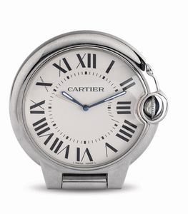 CARTIER - Elegante sveglia da viaggio Ballon Blu in acciaio inossidabile, quadrante Argent� con numeri Romani e sfere luminose