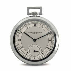 Vacheron & Constantin - Elegante orologio da panciotto Art Dec anni 30 in platino, carica manuale con scappamento ad ancora, piccoli secondi al sei, quadrante bitonale con indici applicati