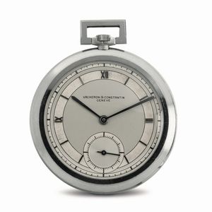 Vacheron & Constantin - Elegante orologio da panciotto Art Dec� anni �30 in platino, carica manuale con scappamento ad ancora, piccoli secondi al sei, quadrante bitonale con indici applicati