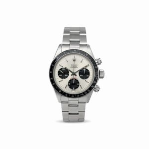 ROLEX - Raro Cosmograph Daytona ref 6263 in acciaio tasti a vite, carica manuale, ghiera tachimetrica in bachelite, quadrante argent�, contatori neri e bracciale Oyster