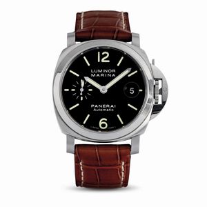 OFFICINE PANERAI - Intrigante Panerai Luminor Marina automatico in acciaio, quadrante nero con lancette e indici a bastone luminosi