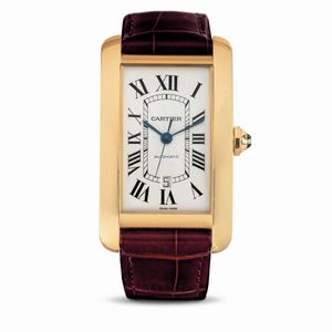 CARTIER - Grande orologio Tank Americaine XL in oro rosa 18k, quadrante Argent� flinqu� con numeri romani e datario al 6, movimento automatico con fondo a vista