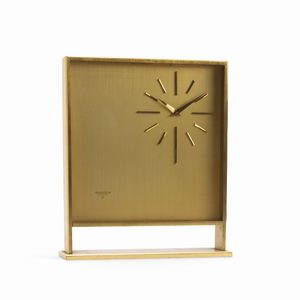 Jaeger-LeCoultre - Orologio da tavolo meccanico di forma squadrata 8 giorni di carica in ottone dorato con vetro in plexyglass anni '60