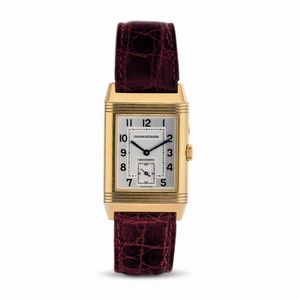 Jaeger-LeCoultre - Pregiato orologio da polso Reverso in oro giallo a forma rettangolare con doppio quadrante reversibile, piccoli secondi, indicazione del giorno e della notte