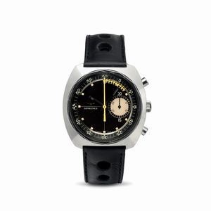 LONGINES - Cronografo di forma tonneau Nonius in acciaio, carica manuale tasti a pompa e lancetta con indicazione decimi di secondo