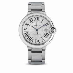 CARTIER - Sportivo Balloon Bleu automatico con quadrante Argent� e numeri romani, indicazione della data e bracciale con chiusura a scomparsa