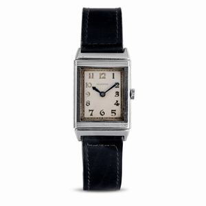 Jaeger-LeCoultre - Elegante e raro Reverso anni '30 in acciaio, quadrante bianco con numeri Dec�, a carica manuale