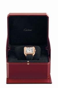 CARTIER : Santos in oro rosa 18k, movimento automatico con quadrante argent� e numeri romani, corredato da scatola e garanzia in ottimo stato di conservazione  - Asta Orologi da Polso - Associazione Nazionale - Case d'Asta italiane