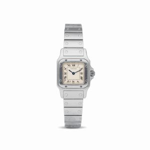 CARTIER - Lady Santos galb�e in acciaio quadrante argent� numeri Romani applicati movimento al quarzo