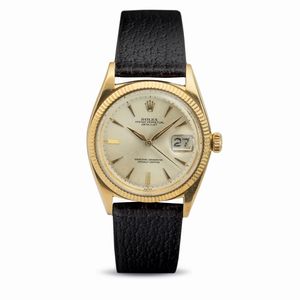 ROLEX - Classico Datejust 1601 in oro giallo 18k, quadrante Argent�, lancette ed indici a foglia con scatola, garanzia e certificato di cronometria