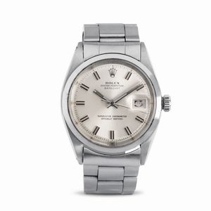 ROLEX - Semplice ed elegante Datejustref 1600 in acciaio, quadrante argent� Wide Boy movimento automatico e datario con bracciale Oyster