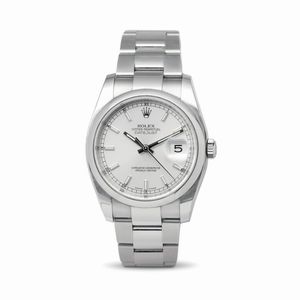 ROLEX - Oyster Perpetual Datejust ref 116200 in acciaio, ghiera liscia bracciale Oyster con quadrante Argent� inidici luminosi accompagnato da certificato di garanzia originale