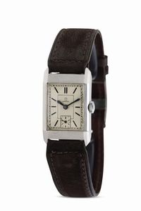 OMEGA : Raro Tank di forma rettangolare in acciaio staybright, quadrante argent� bitonale con piccoli secondi in basso, lancette a gladio  - Asta Orologi da Polso - Associazione Nazionale - Case d'Asta italiane