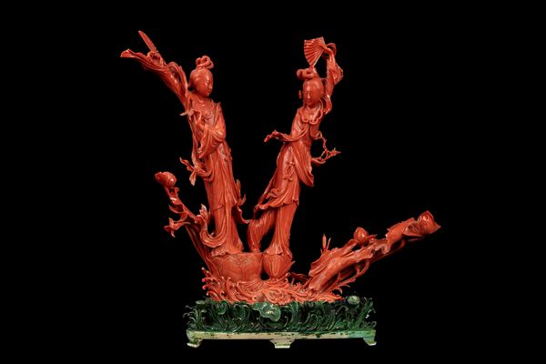 ☼SCULTURA IN CORALLO ROSSO MOMO O CERASUOLO  - Asta Arte Orientale  - Associazione Nazionale - Case d'Asta italiane