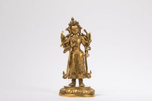 RARO BODHISATTVA IN BRONZO DORATO  - Asta Arte Orientale  - Associazione Nazionale - Case d'Asta italiane