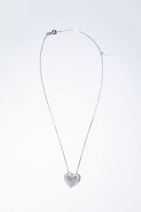 SALVINI - Peso gr 9 6 Catena con ciondolo in oro bianco  firmato Salvini a forma di cuore con diamanti taglio brillante  [..]