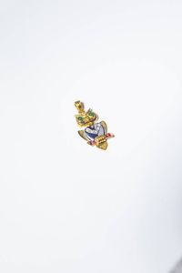 CIONDOLO - Peso gr 9 6 in oro giallo e bianco  a forma di gufo  con diamanti taglio brillante per totali ct 0 20 ca  quattro  [..]